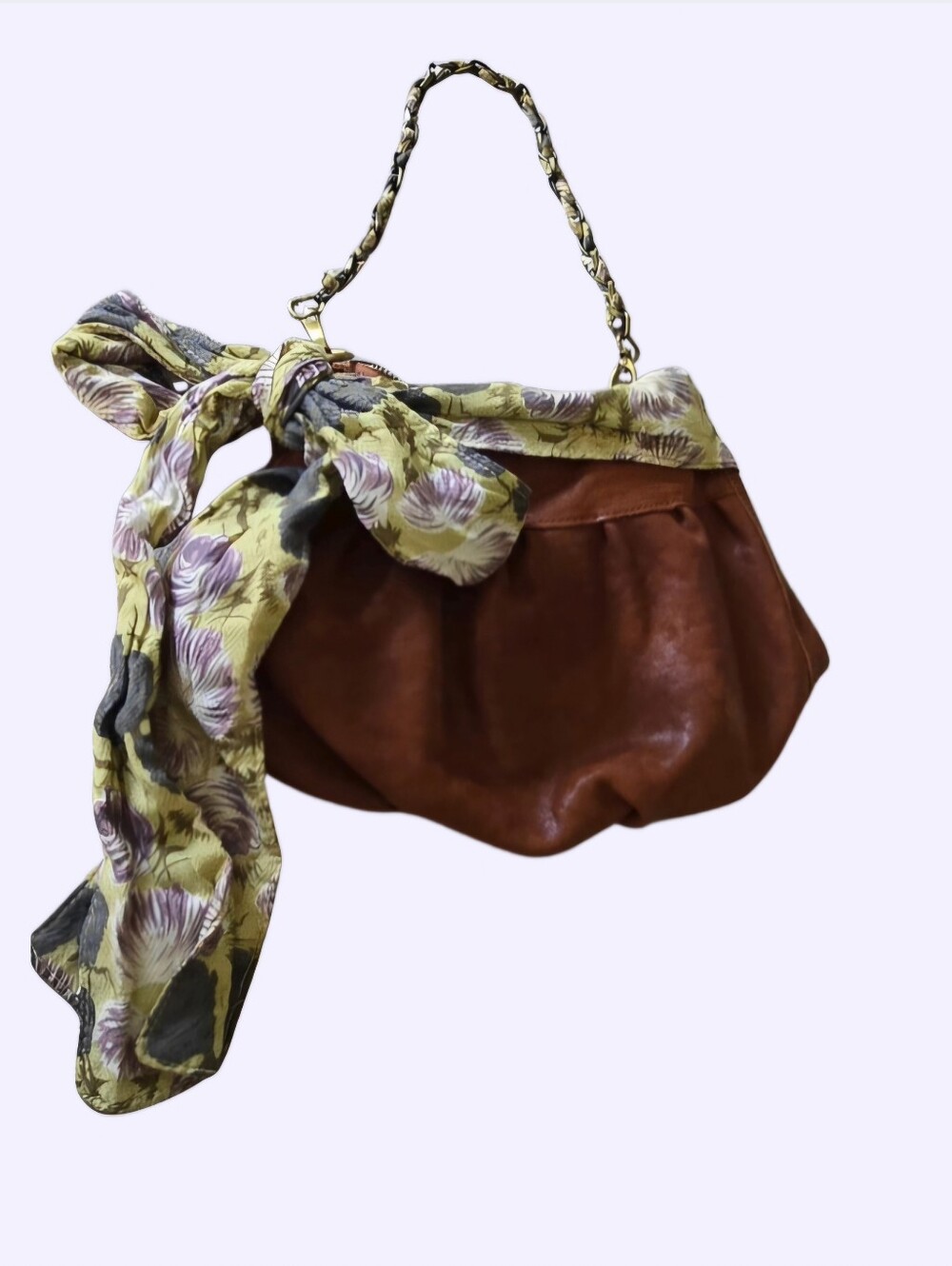 Deux Lux Brown Leather Hobo Bag Bandana Scarf Shoulder Purse